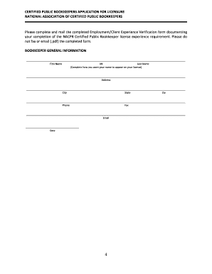 Certified Public Bookkeeper Application