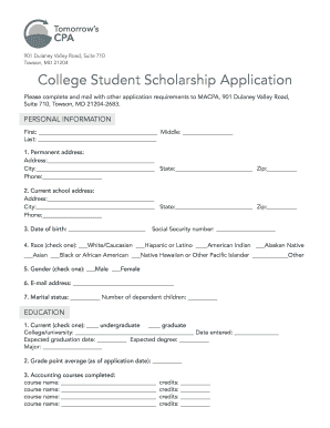 College Student Scholarship Application