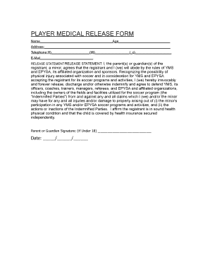 Player Medical Release Form
