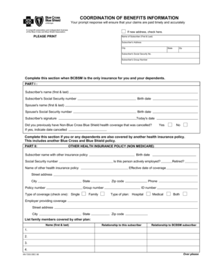 Blue Cross Blue Shield Coordination of Benefits Form