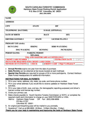 South Carolina Harbison State Forest Parking Permit Application