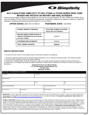Simplicity Zero Turn Mower Rebate Form