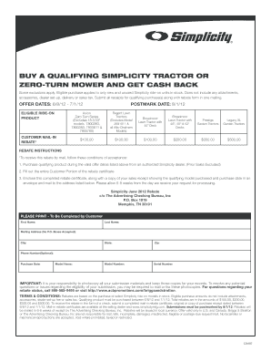 Simplicity Tractor and Mower Rebate Form