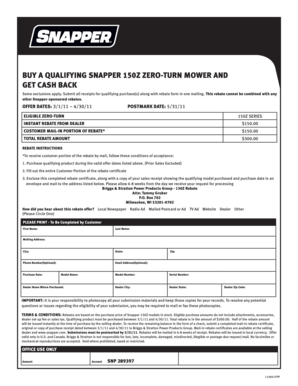 Snapper 150Z Zero-Turn Mower Rebate Form