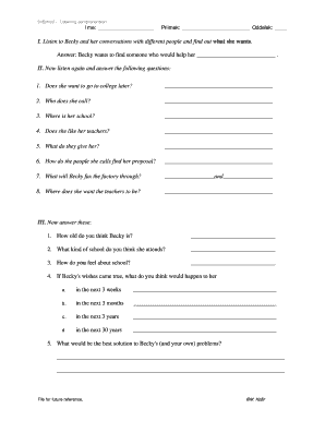 School Listening Comprehension Worksheet