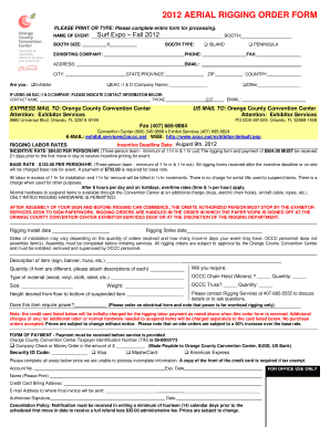 Aerial Rigging Order Form