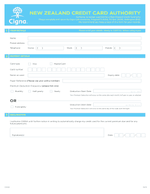 New Zealand Credit Card Authority Form