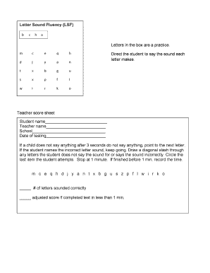 Letter Sound Fluency Teacher Score Sheet