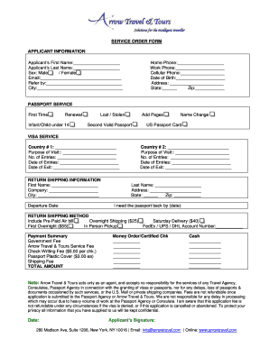 US Passport Service Order Form