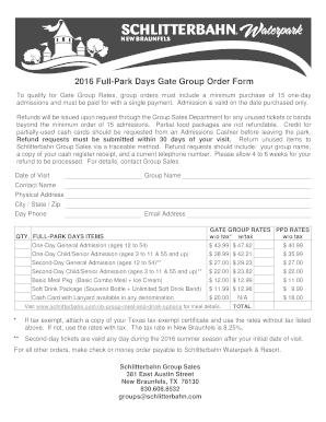 Schlitterbahn Group Order Form