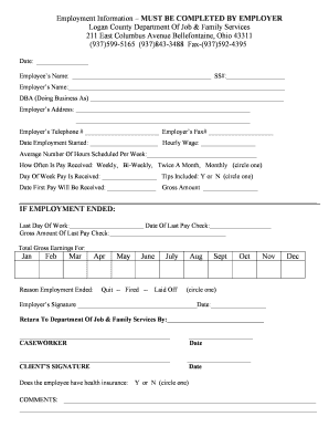 Employment Information MUST BE COMPLETED BY EMPLOYER Logan - loganjfs