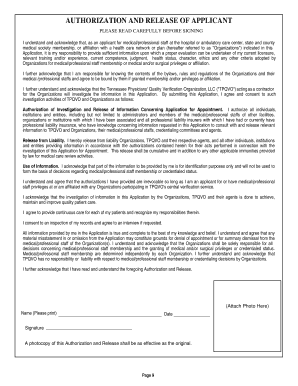 Authorization and Release of Applicant