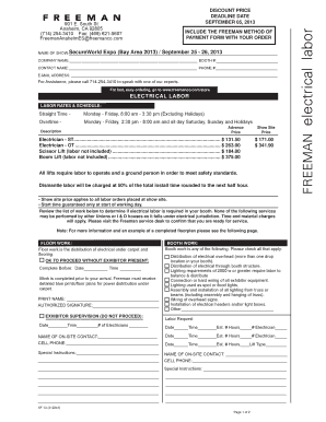 Freeman Electrical Labor Order Form
