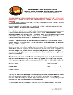 Boy Scouts Firearm and Climbing Consent Form