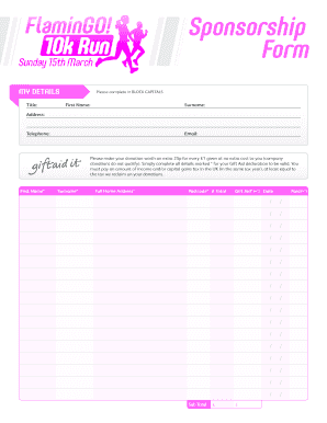 UK Gift Aid Sponsorship Form