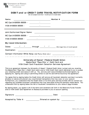 Debit and Credit Card Travel Notification Form