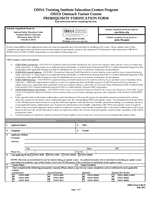 OSHA Outreach Trainer Course Prerequisite Verification Form