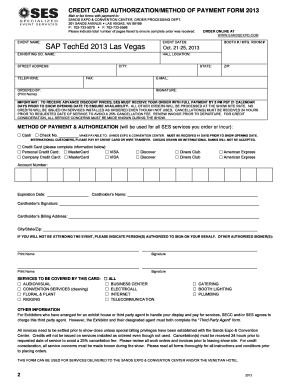 Credit Card Authorization Form for Sands Expo & Convention Center