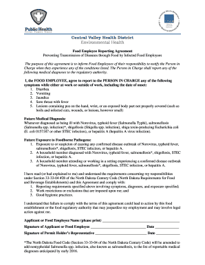 Food Employee Reporting Agreement