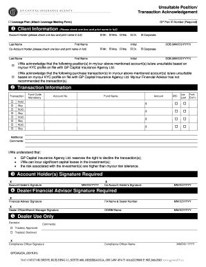 Transaction Unsuitability Acknowledgement Form