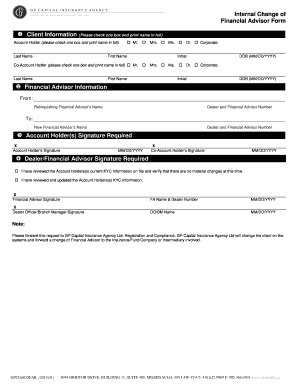 Internal Change of Financial Advisor Form