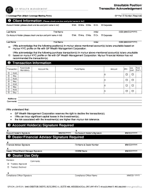 Unsuitable Position Transaction Acknowledgement Form