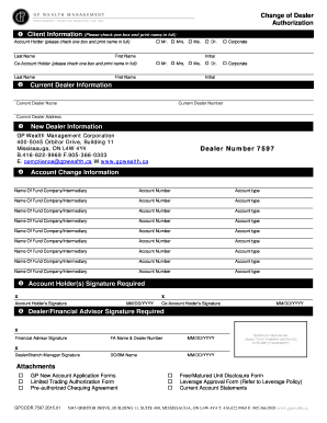 Change of Dealer Authorization Form
