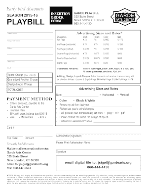Fillable Online gardearts 12-13Playbill Order Form 12-13Playbill Order ...