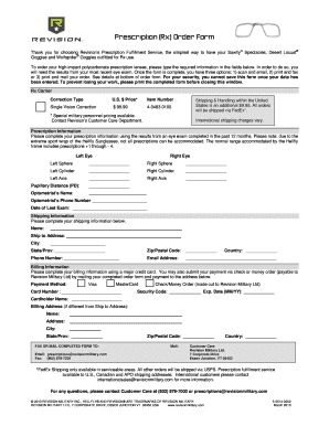 Prescription Order Form for Revision Eyewear