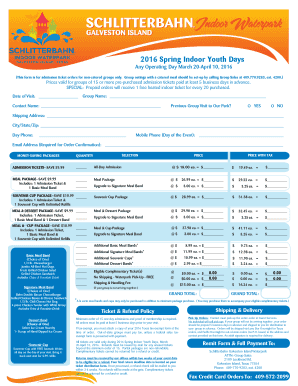 2016 Spring Indoor Youth Days Admission Ticket Order Form