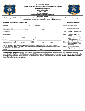 New Jersey Open Public Records Act Request Form