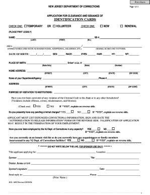New Jersey Corrections ID Application