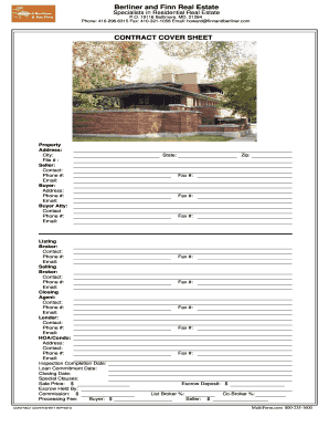 Real Estate Contract Cover Sheet