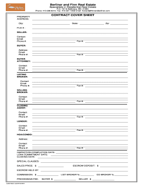 Residential Real Estate Contract Cover Sheet