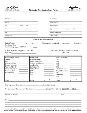 Financial Needs Analysis Form