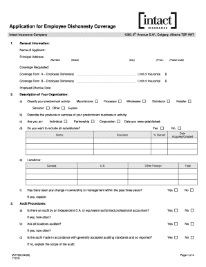 Application for Employee Dishonesty Coverage