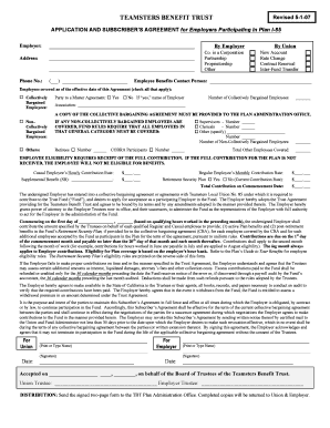 Teamsters Benefit Trust Application and Agreement