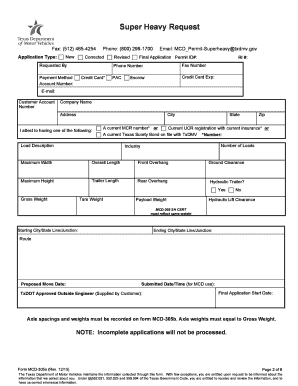 Texas Super Heavy Permit Application