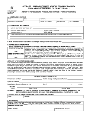 Texas Vehicle Storage Lien Form