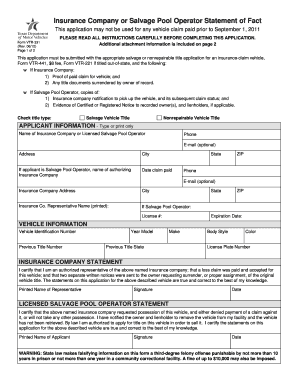 Texas Insurance Company or Salvage Pool Operator Statement of Fact