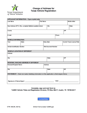 Change of Address for Texas Vehicle Registration