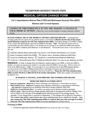 Teamsters Benefit Trust Medical Option Change Form