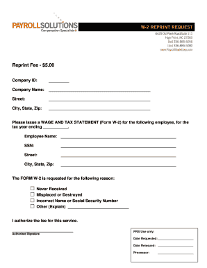 W-2 Reprint Request Form