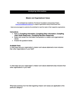 Mission and Organizational Values Worksheet