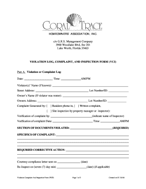 Homeowners Association Violation Complaint Form