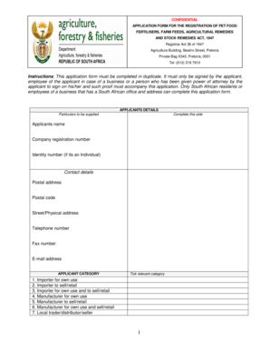 Application Form for Registration of Pet Food, Fertilizers, and Farm Feeds