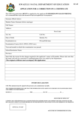 KwaZulu-Natal Certificate Correction Application