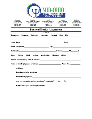 Mid-Ohio Psychological Services Physical Health Assessment