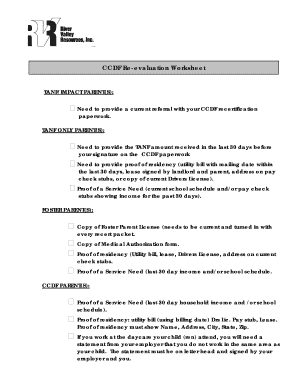 CCDF Re-evaluation Worksheet