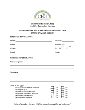 Student Family Report for Assistive Technology Services